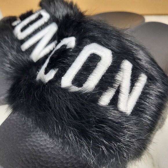 NWB~$825~DSQUARED2~8/8.5~ICON BLACK WHITE GENUINE RABBIT FUR SANDALS SLIDES - Picture 8 of 16